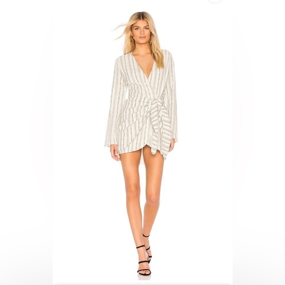 L'ACADEMIE Revolve The Meadow Dress‎ Striped White Gray Long Sleeve  Size S - Picture 1 of 14
